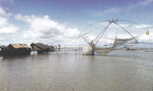 Pêche traditionnel le long du Mékong, technique de capture des poissons
